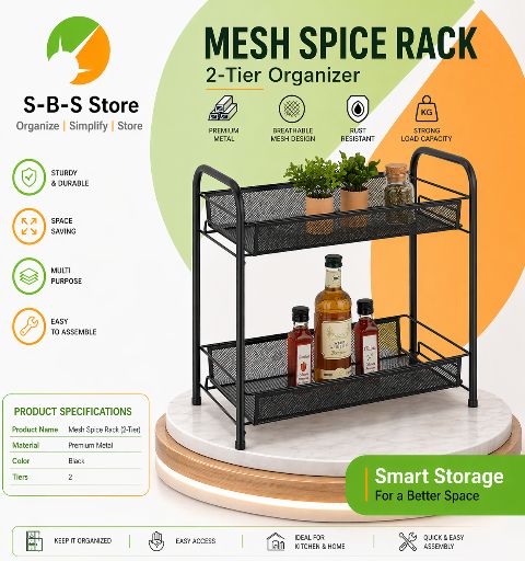 Mesh Spice Rack Kitchen Trolley Black Iron Kitchen Trolley-image-11