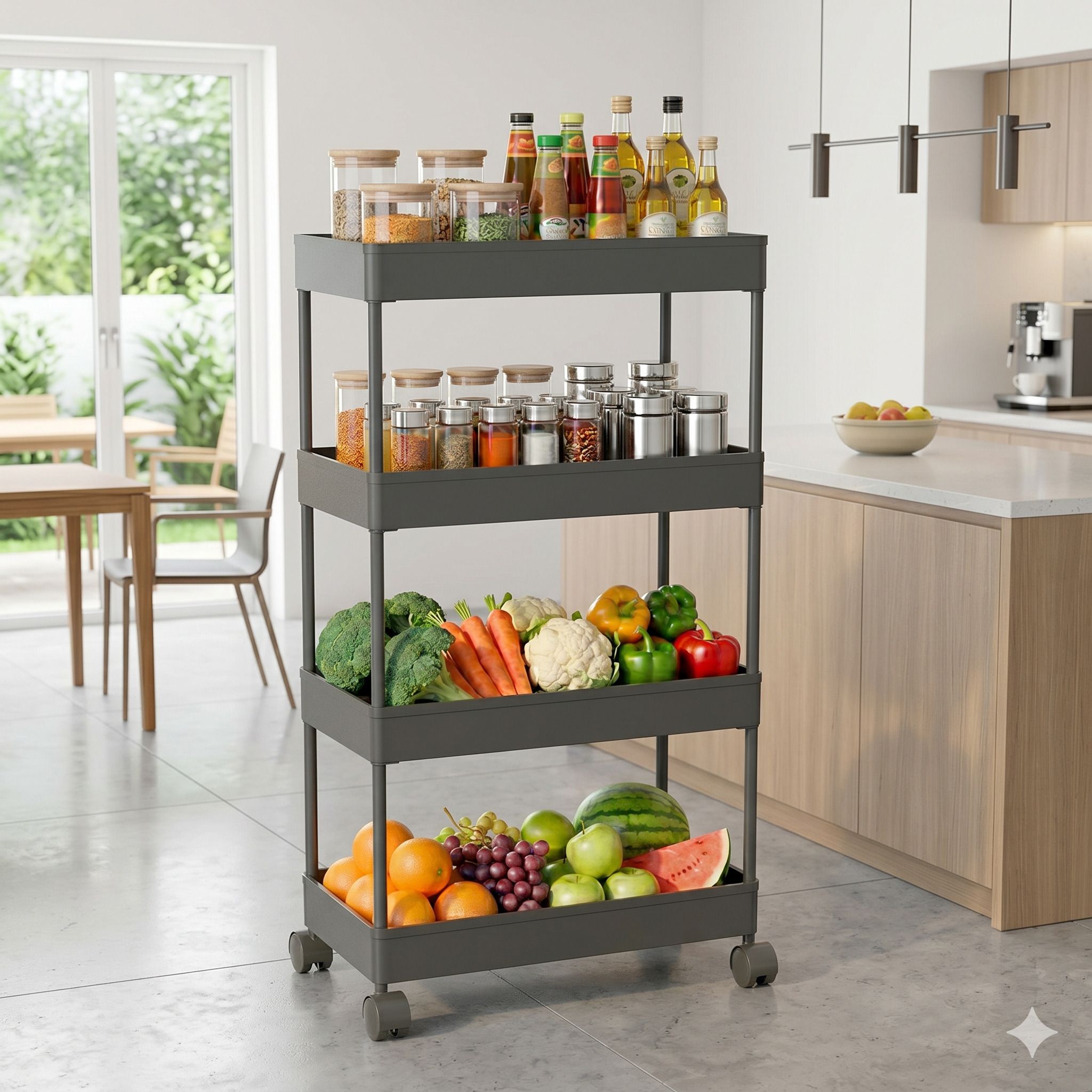 Rolling Kitchen Trolley 4 Layer Storage Rack for Fruits Veggies Steel Kitchen Trolley-image-12