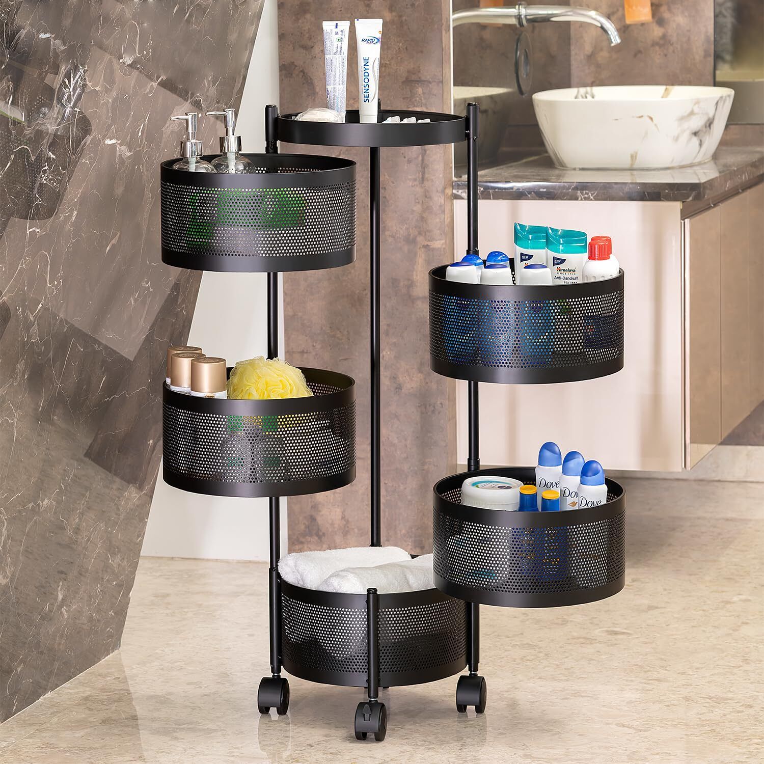 vr 5 Layer Black Round Kitchen Trolley Iron Kitchen Trolley-picture-27