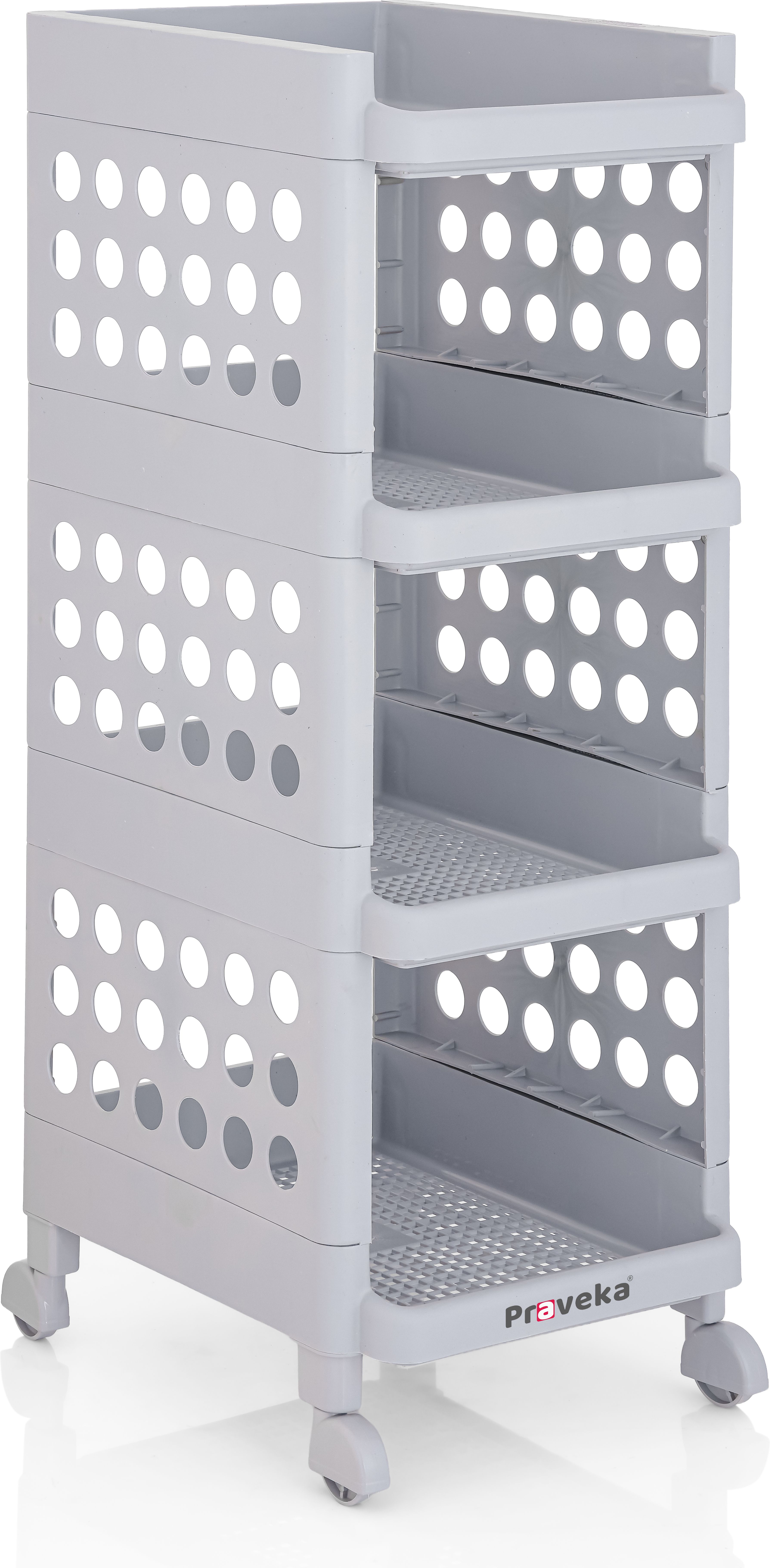4 Tier Storage Rack with Wheels Kitchen Organizer Shelf Rolling Trolley (Grey) Plastic Kitchen Trolley-image-19