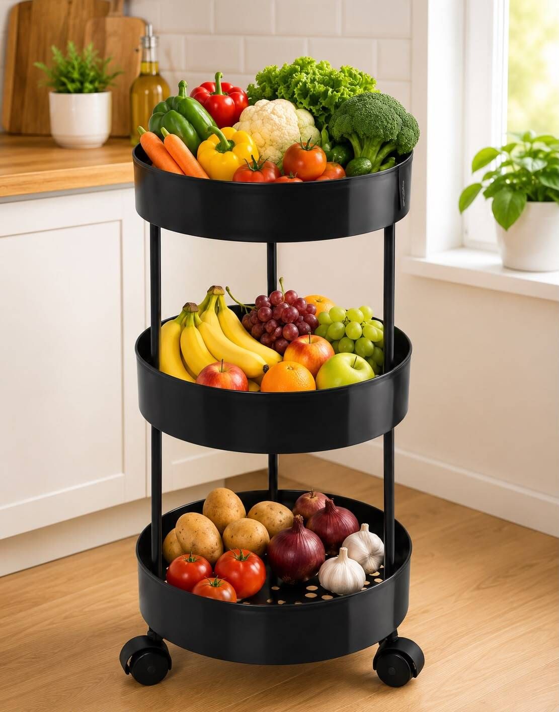 prikap enterprise 3 Tier Multipurpose Round Storage Trolley | vegetables and fruit storage Plastic Kitchen Trolley-picture-28