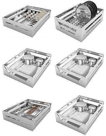 Stainless Steel Organizer Basket | Kitchen Basket combo set (17 * 20, Set Of 6) Stainless Steel Kitchen Trolley-image-14