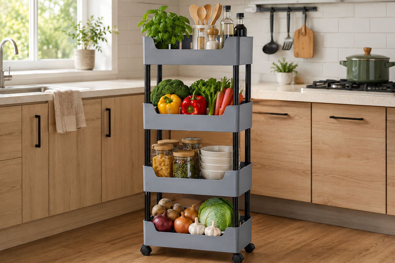 prikap enterprise 4-Tier Multipurpose Storage Trolley| bathroon & toys trolley – Grey Plastic Kitchen Trolley-picture-27