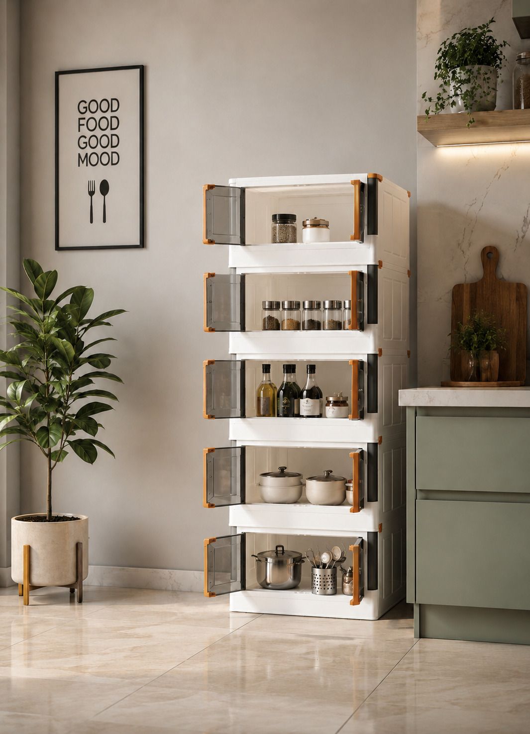 ak10zone 5 LAYER Foldable Storage Box with Front Double Door Plastic Kitchen Trolley-picture-23