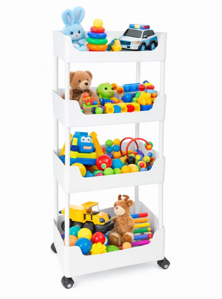 4 Tier Plastic Pipe Storage Trolley with Wheels Easy to assemble Plastic Kitchen Trolley