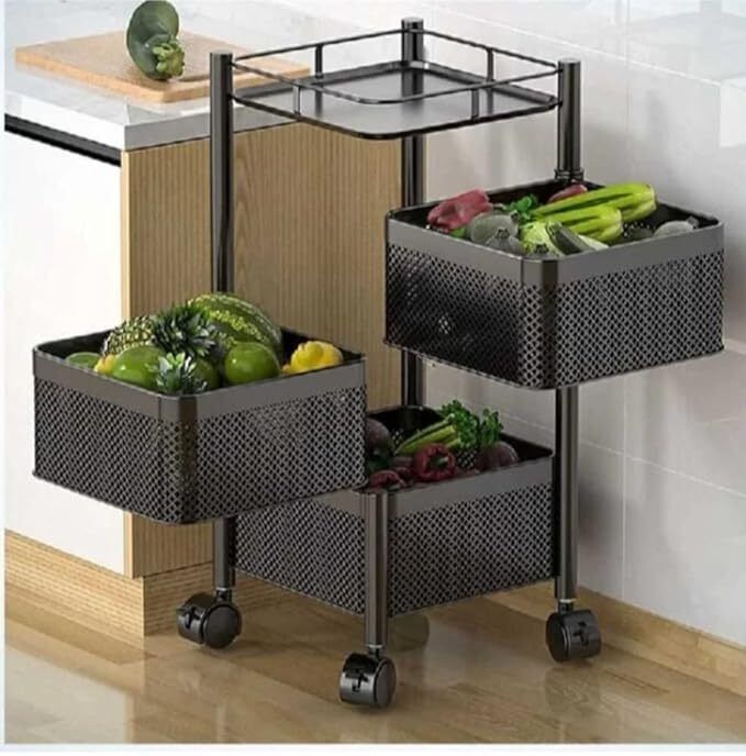 zzuni Storage Rack | Layer Square Multipurpose Storage Trolley with Wheels Cast Iron Kitchen Trolley-picture-10
