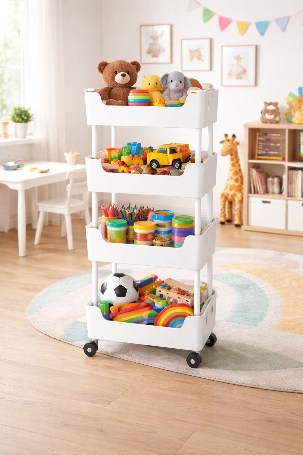 4-TIER KITCHEN STORAGE TROLLEY/TOY BASKET/BOOK SHELF Plastic Kitchen Trolley-image-44