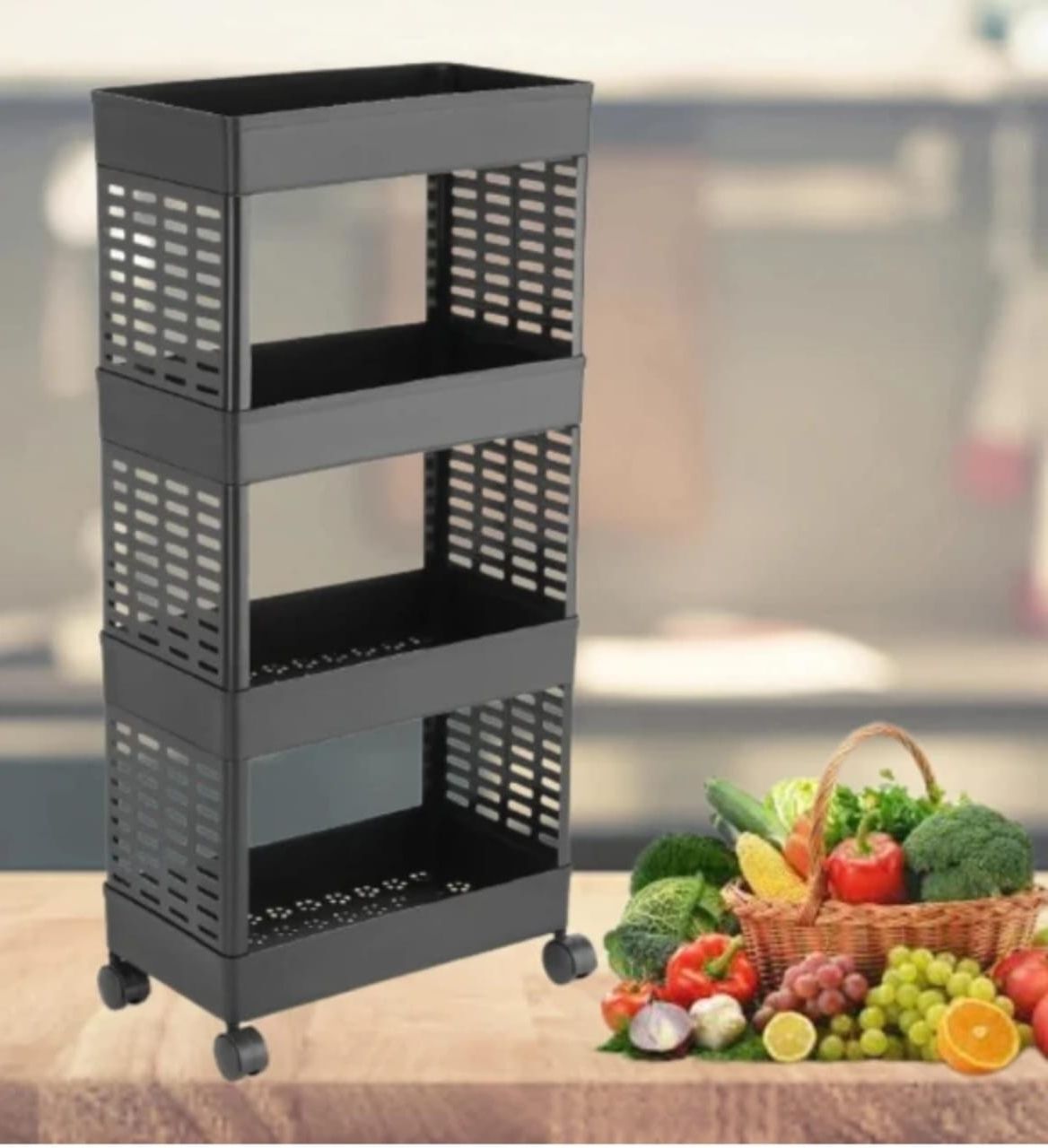 HOMEQUEEN Multipurpose 4-Tier Floor Mount Shelf Kitchen Organizer Rack Plastic Kitchen Trolley-picture-14