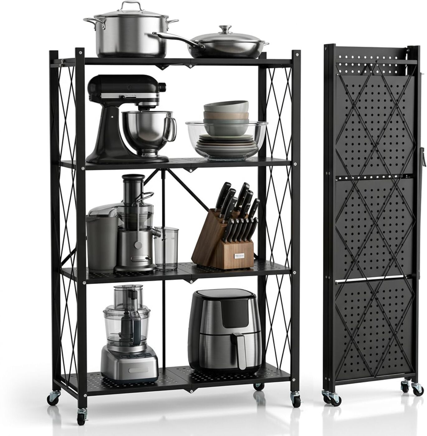 dailora 4-Tier Multipurpose Foldable Kitchen Storage Rack with Wheels Carbon Steel Kitchen Trolley-picture-17
