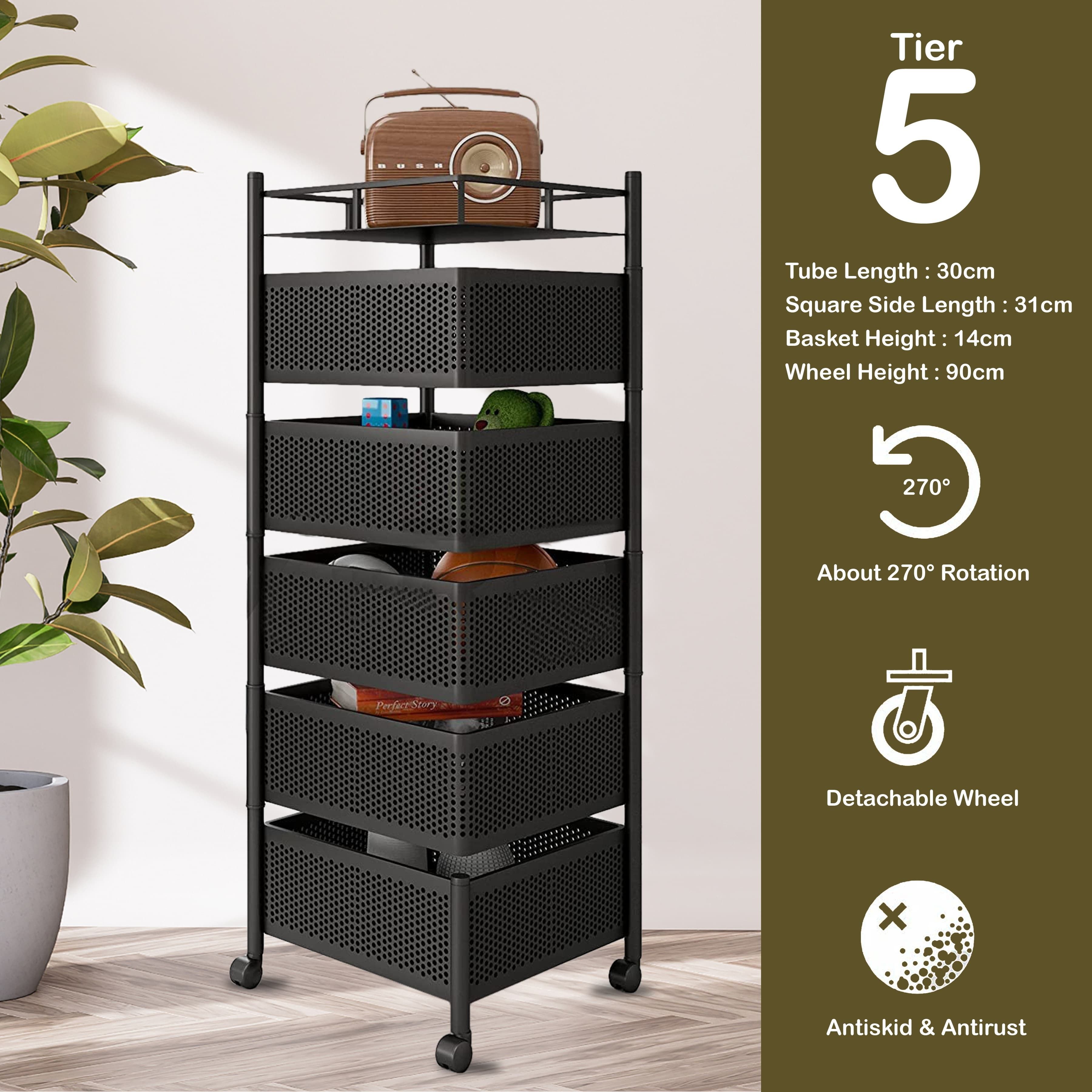 5 Layer Kitchen Trolley Storage Rack Square Design Fruits & Vegetable Basket Iron Kitchen Trolley-image-35