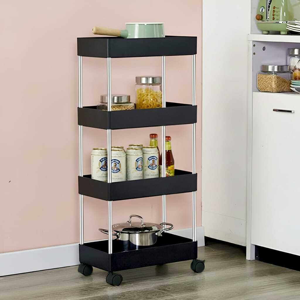 Multi-Purpose Plastic Storage Organizer 4-Tier Rack with Wheel Bathroom & Office Plastic Kitchen Trolley-image-15