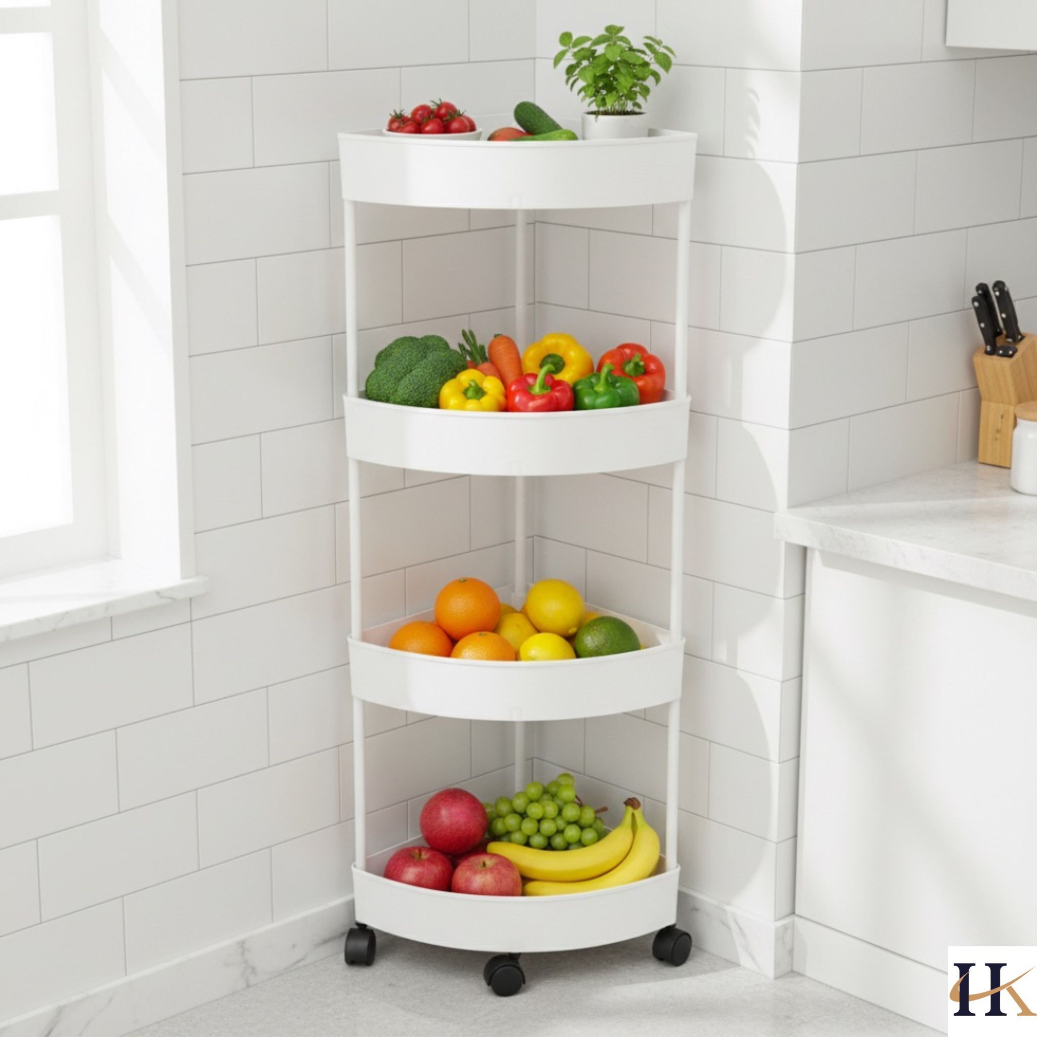 hemkej Fruits/Vegetables Kitchen Rack Corner Multipurpose Organizer Trolley with 360 rotating wheels Plastic-picture-12