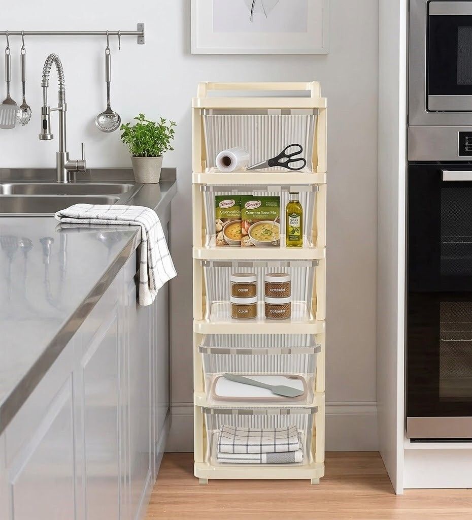 ak10zone Modular Multipurpose Plastic Storage Drawer Cabinet Tower Organizer (5 Layer) Plastic Kitchen Trolley-picture-11