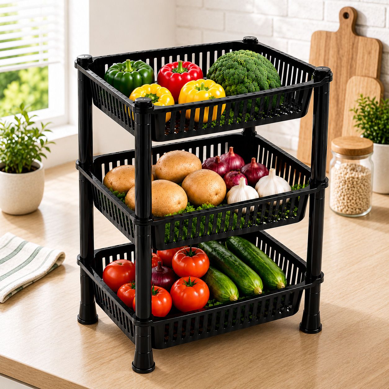 3 Tier Multipurpose Storage Rack Plastic Kitchen Trolley-image-1