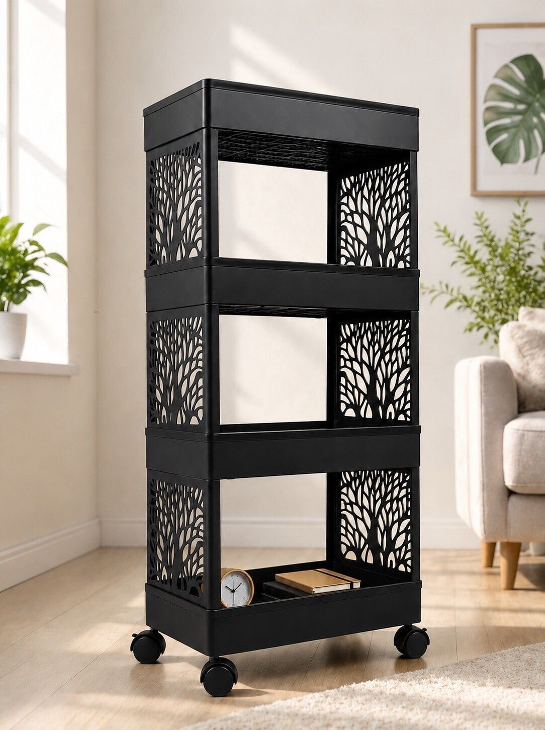 surety for safety 4 Tier Utility Storage Rack for Kitchen, Bathroom & Laundry Plastic Kitchen Trolley-picture-13