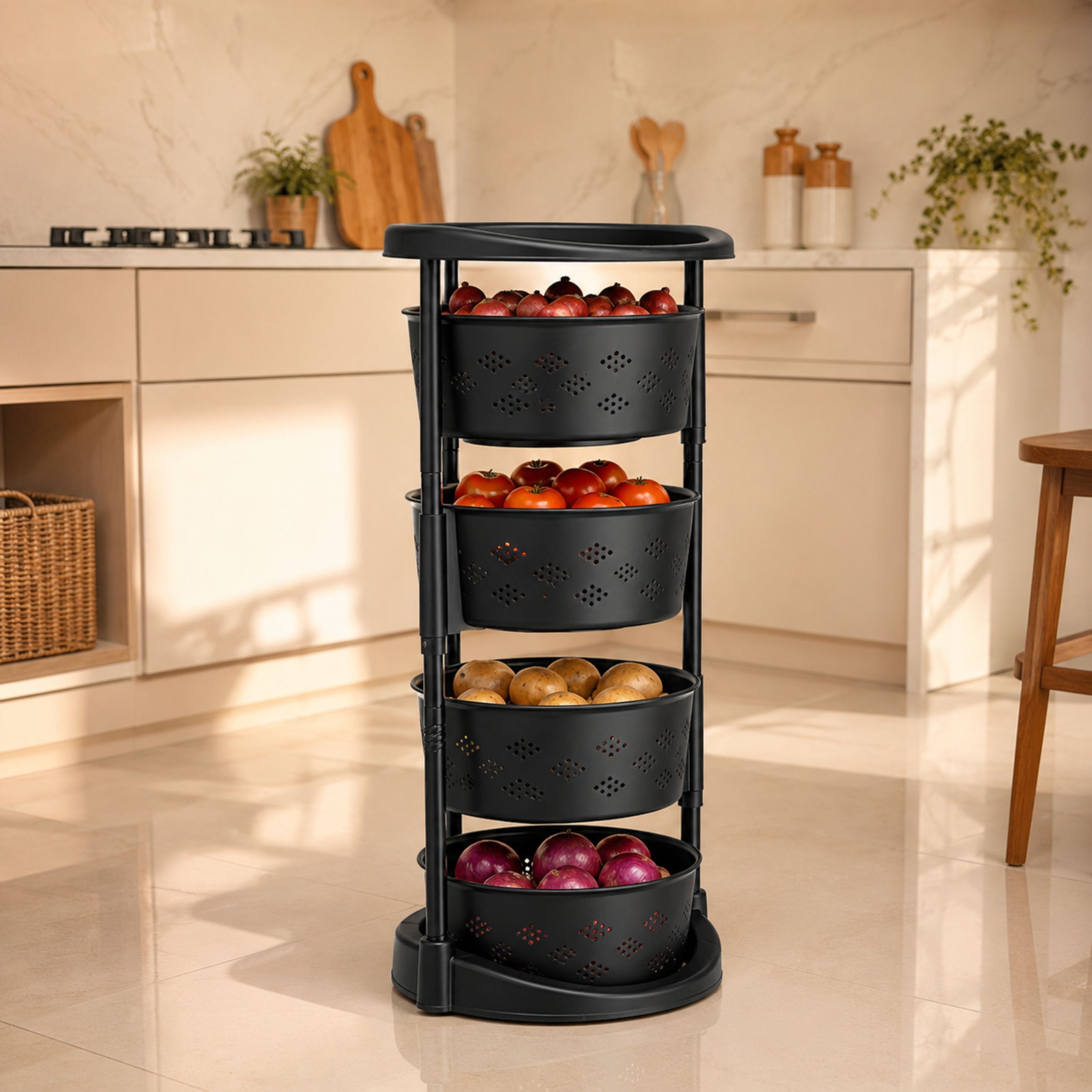 elyvora 4 Layer Rotating Kitchen Trolley with 360° Wheels | Multipurpose Plastic Kitchen Trolley-picture-31