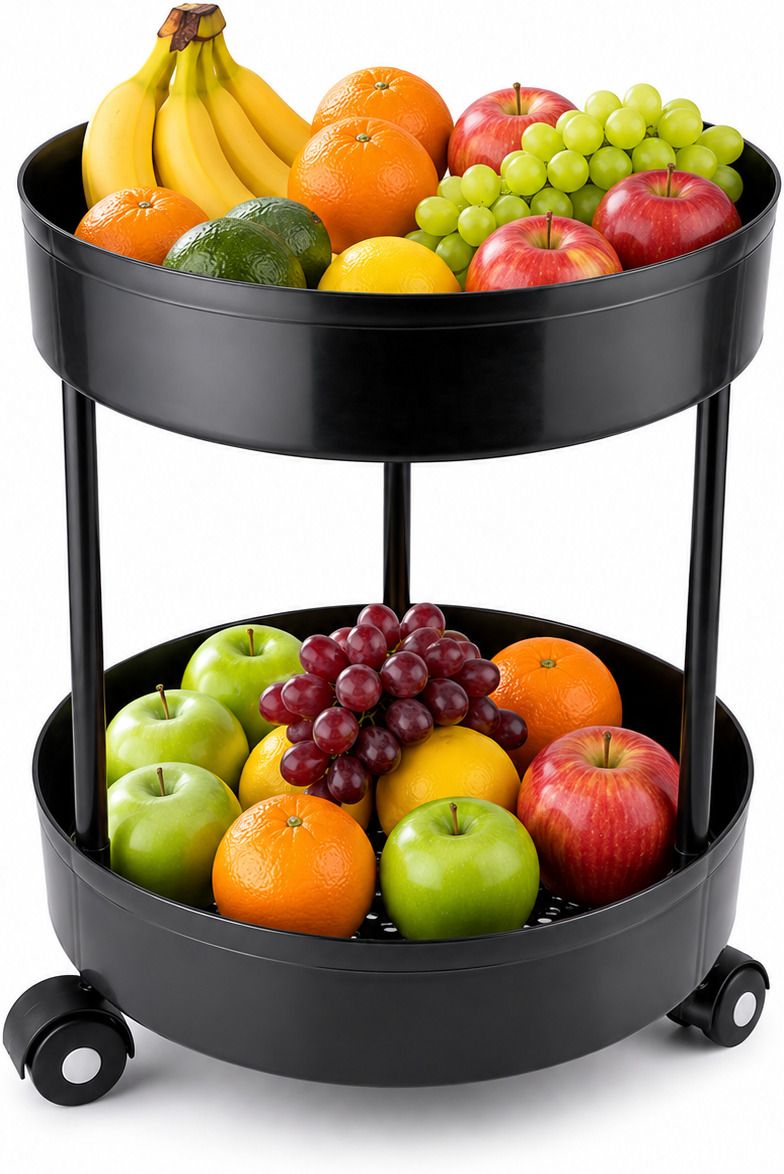 homanta 2 Tier Multipurpose Storage Trolley with 360° Wheels | Round Plastic Kitchen Trolley-picture-46
