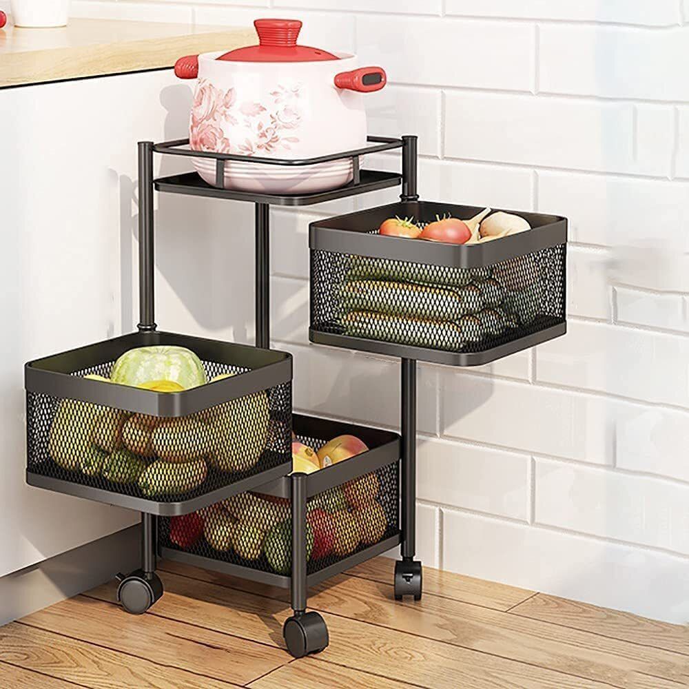trolite Kitchen Rack, Square Rotating 3 Layer Kitchen Trolly, stand for kitchen Carbon Steel Kitchen Trolley-picture-27