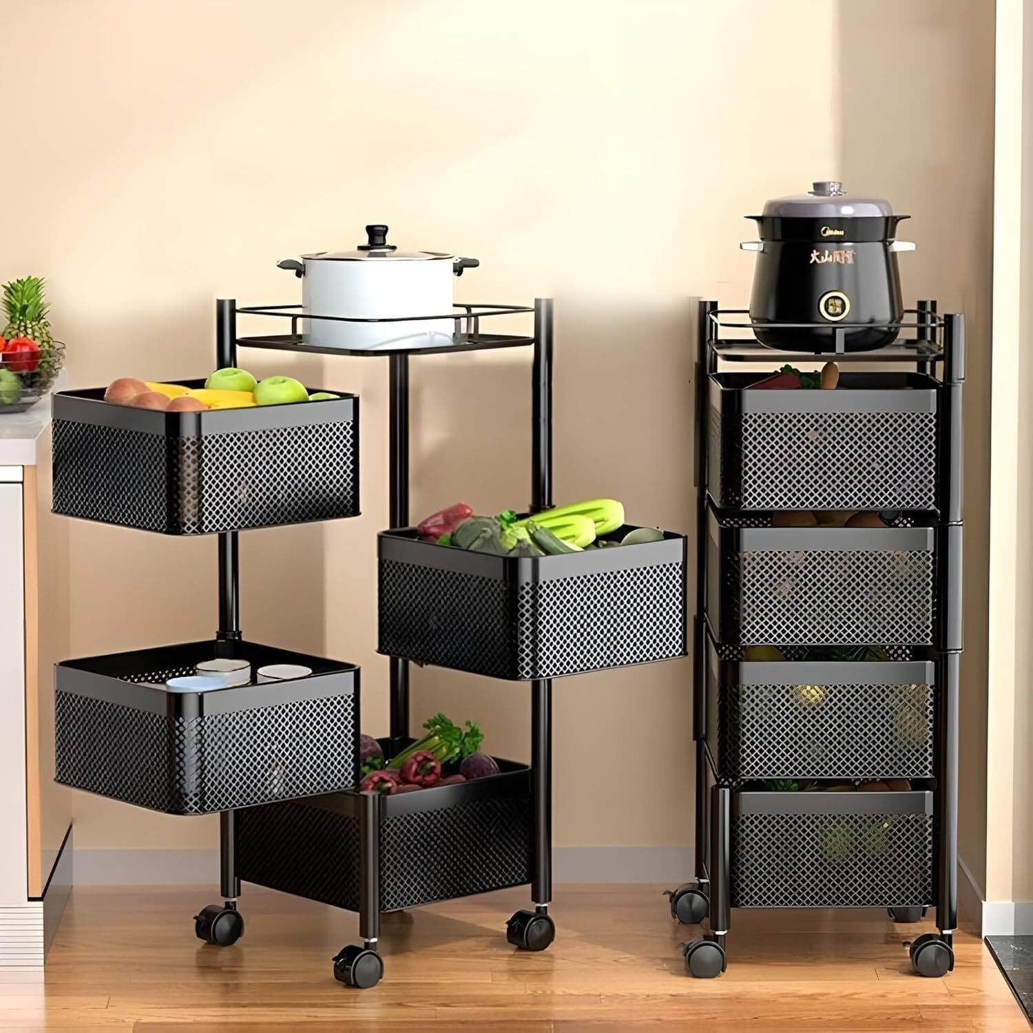 admin industries Metal Kitchen Trolley Organizer Rack with Wheels Square Design Fruits & Veggies Iron Kitchen Trolley-picture-16