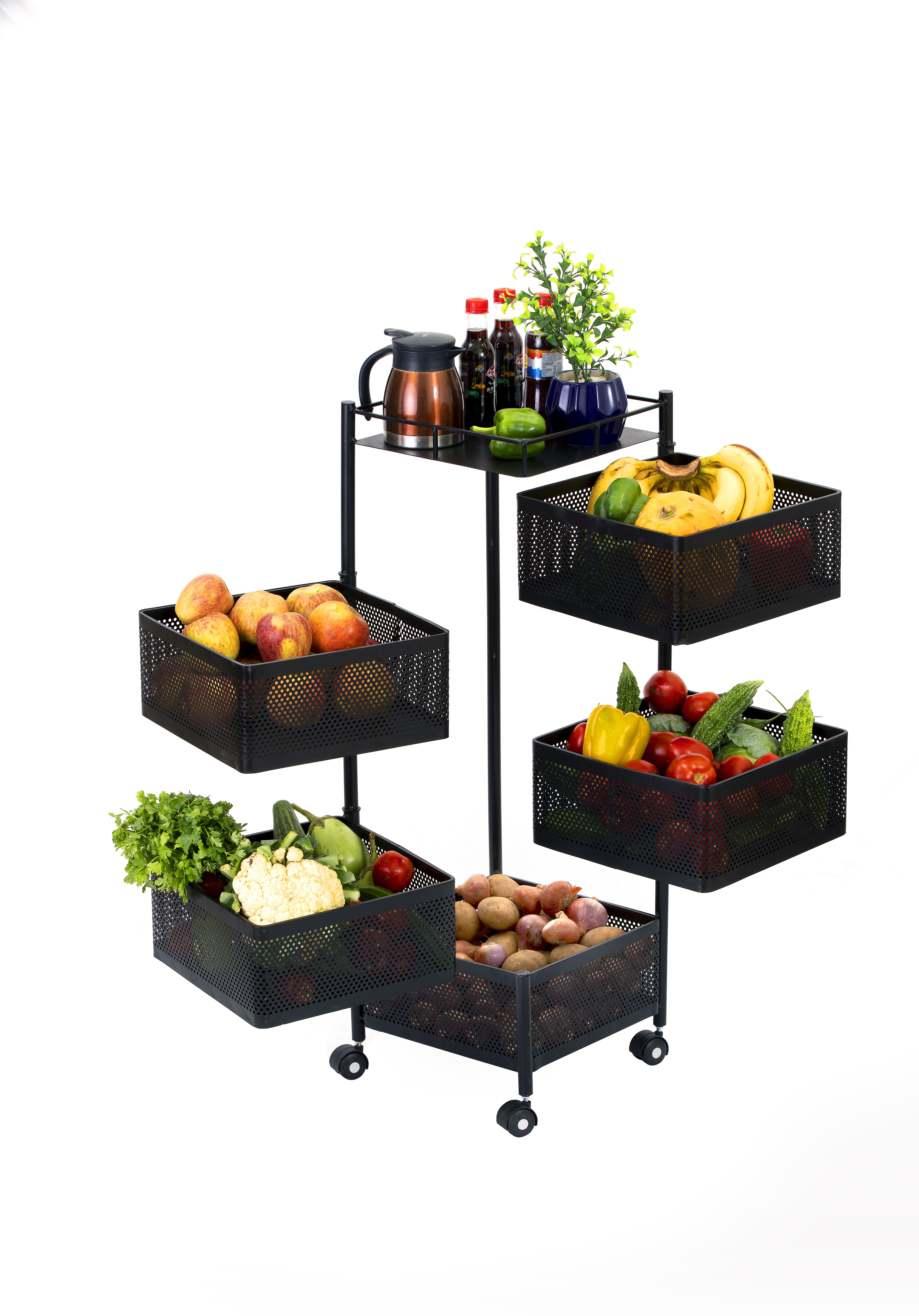 eversun Stainless Steel Fruits & Vegetable Trolley Basket Organizer Stand for Kitchen Iron Kitchen Trolley-picture-22