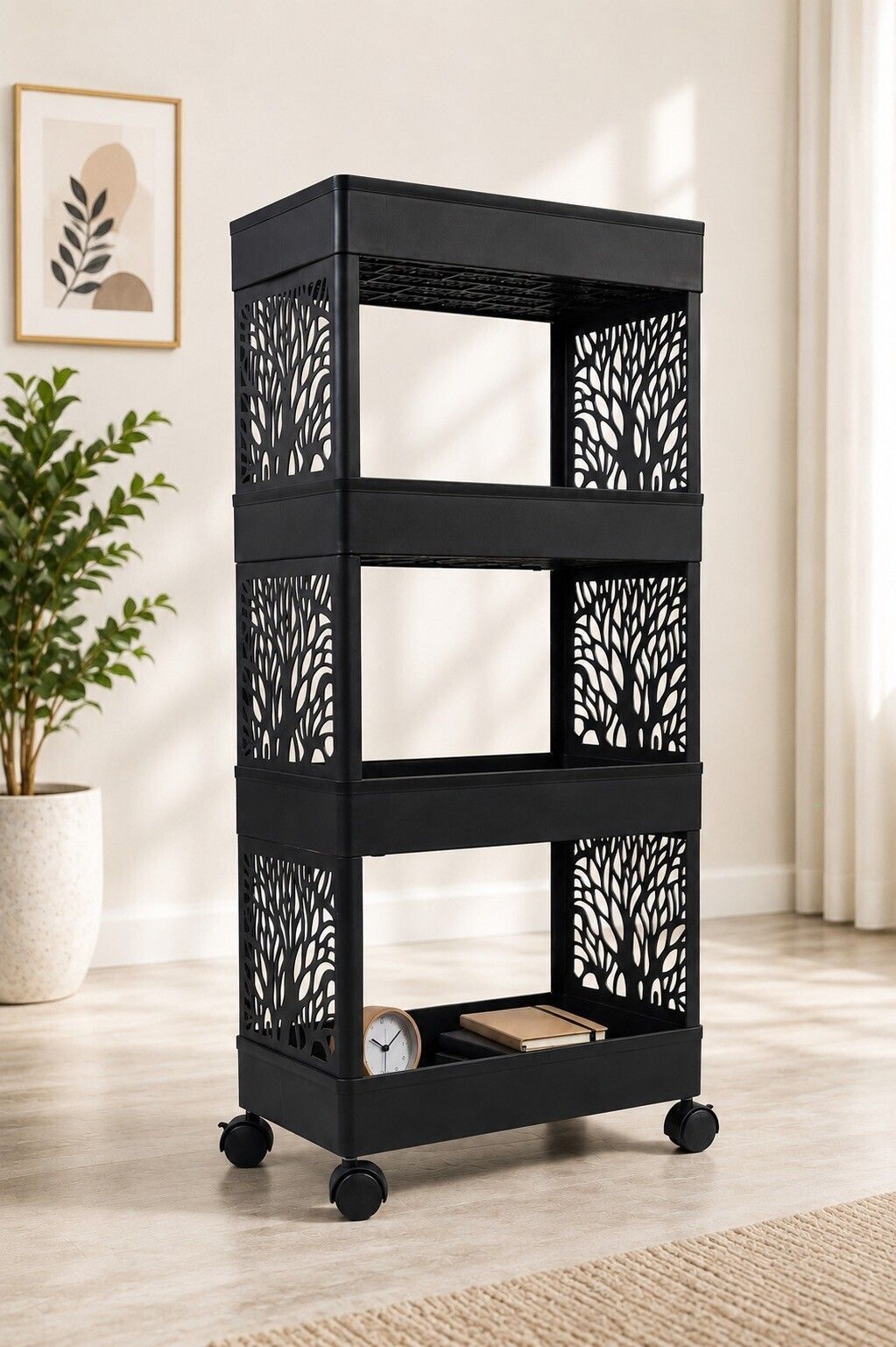 surety for safety Plastic Rack Organizer with Four Storage Levels Plastic Kitchen Trolley-picture-34