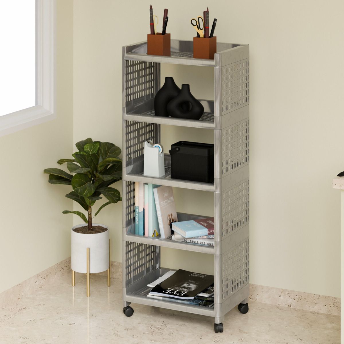 aromix 5 Layer Multipurpose Plastic Storage Rack Trolley with Wheels for Kitchen Home Plastic Kitchen Trolley-picture-35