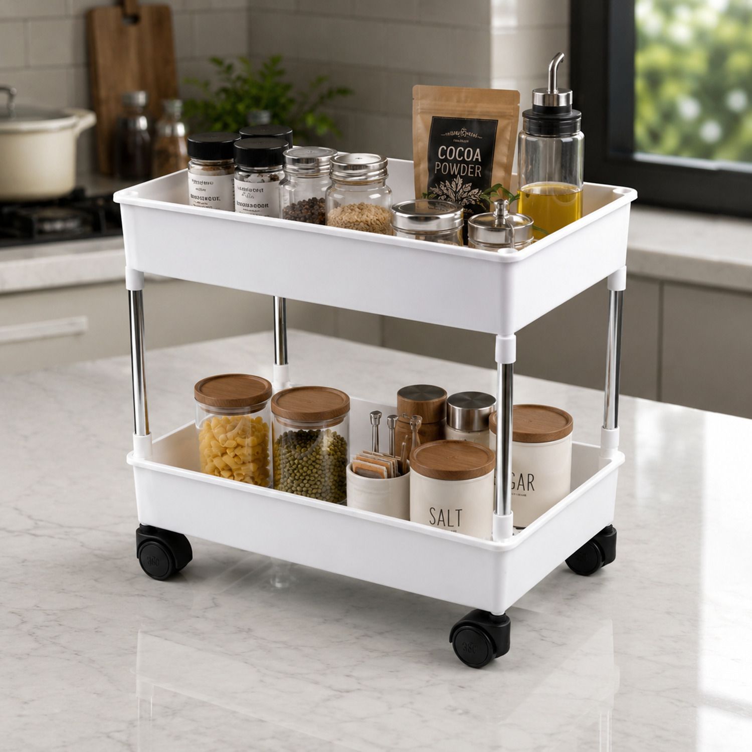 glostella 2-Tier Storage Trolley for Kitchen, Office, Bathroom & Home Plastic, Stainless Steel Kitchen Trolley-picture-39