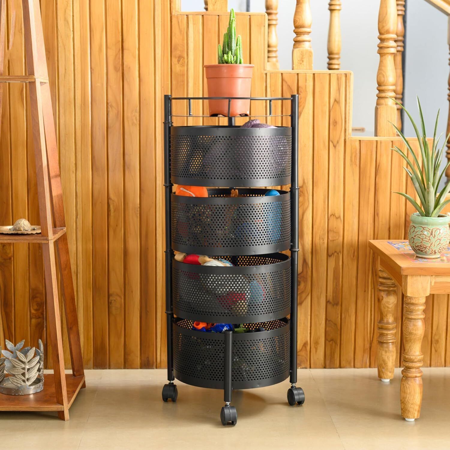 unique international 4 Layer Kitchen Trolley Storage Rack Round Design Fruits & Vegetable Basket Iron Kitchen Trolley-picture-14