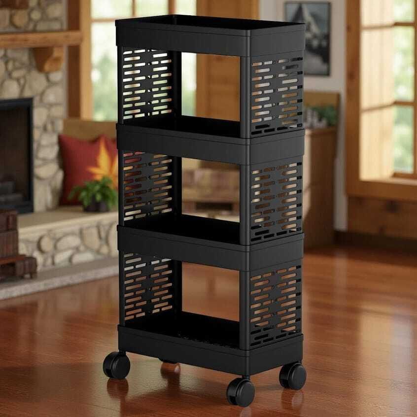 apexmax Multipurpose 4-Tier Floor Mount SmoothGlide 360° Space-Saving Storage System Plastic Kitchen Trolley-picture-15