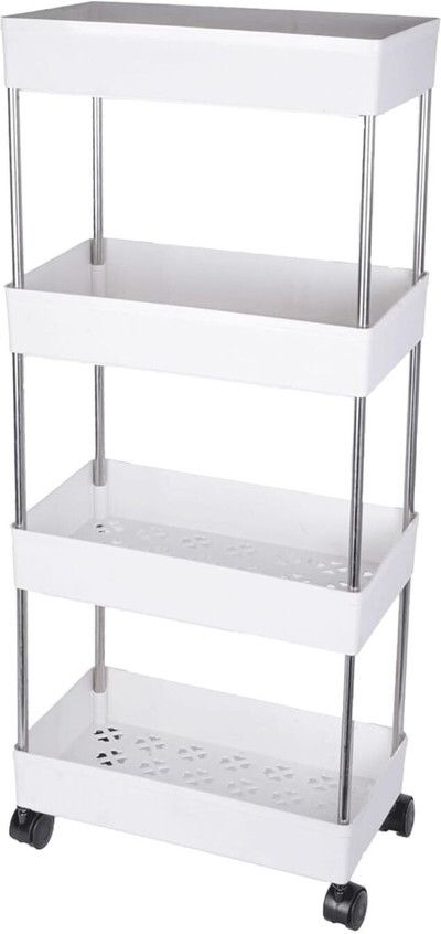 Multi-Purpose Plastic Storage Organizer 4-Tier Rack with Wheel Bathroom & Office Plastic, Steel Kitchen Trolley