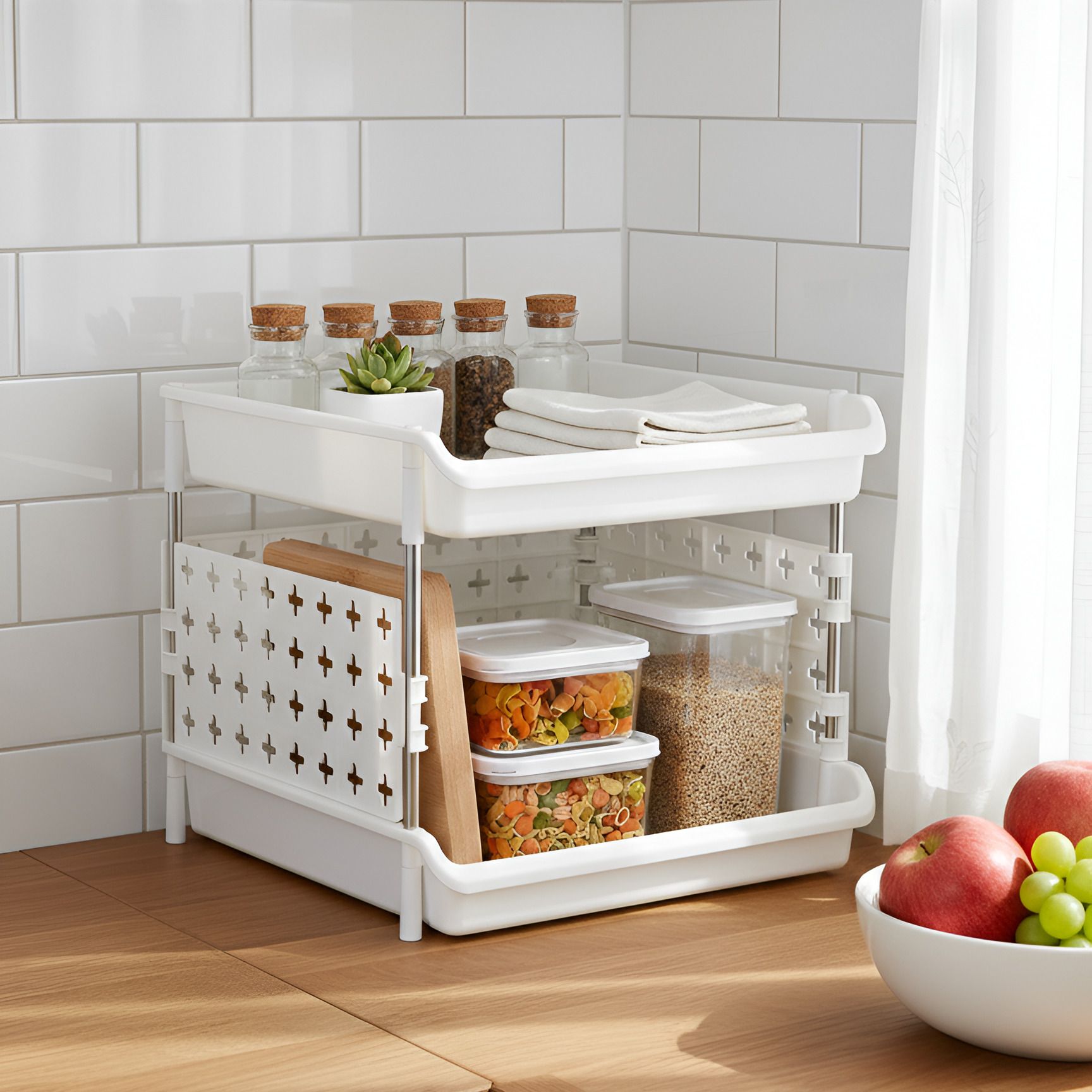 umax Modern Space Saving Organizer Shelf with Side Vent Panels | Kitchen, Office Use Plastic, Stainless Steel Kitchen Trolley-picture-14