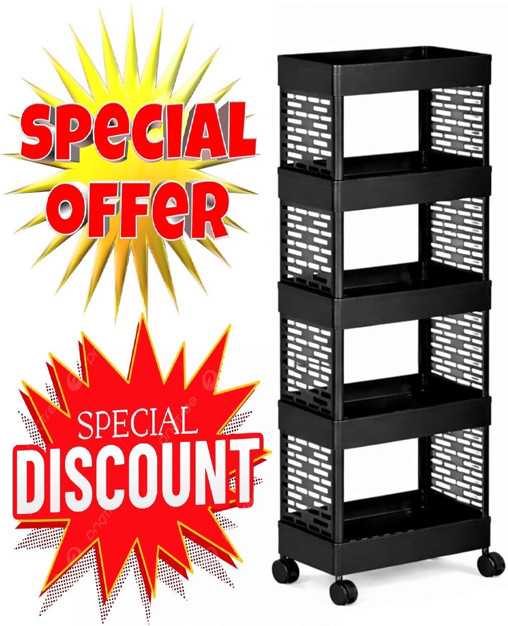 5 Layer Black Tier Rolling Storage Kitchen Storage Organizer Kitchen Trolley Plastic Kitchen Trolley-image-37