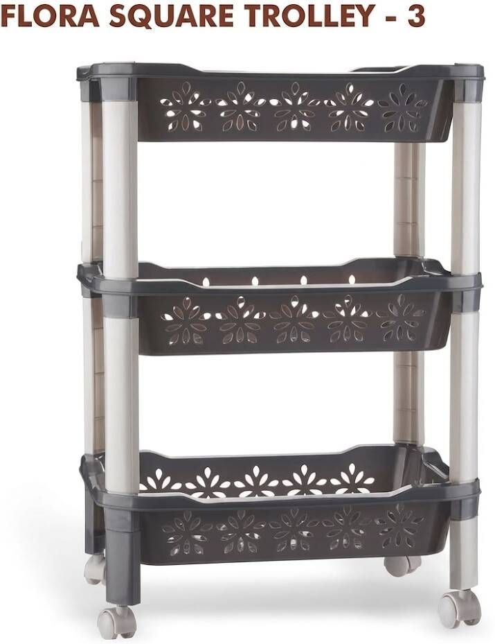 woveshwar FLORA SQUARE TROLLEY 3 Plastic Kitchen Trolley-picture-32