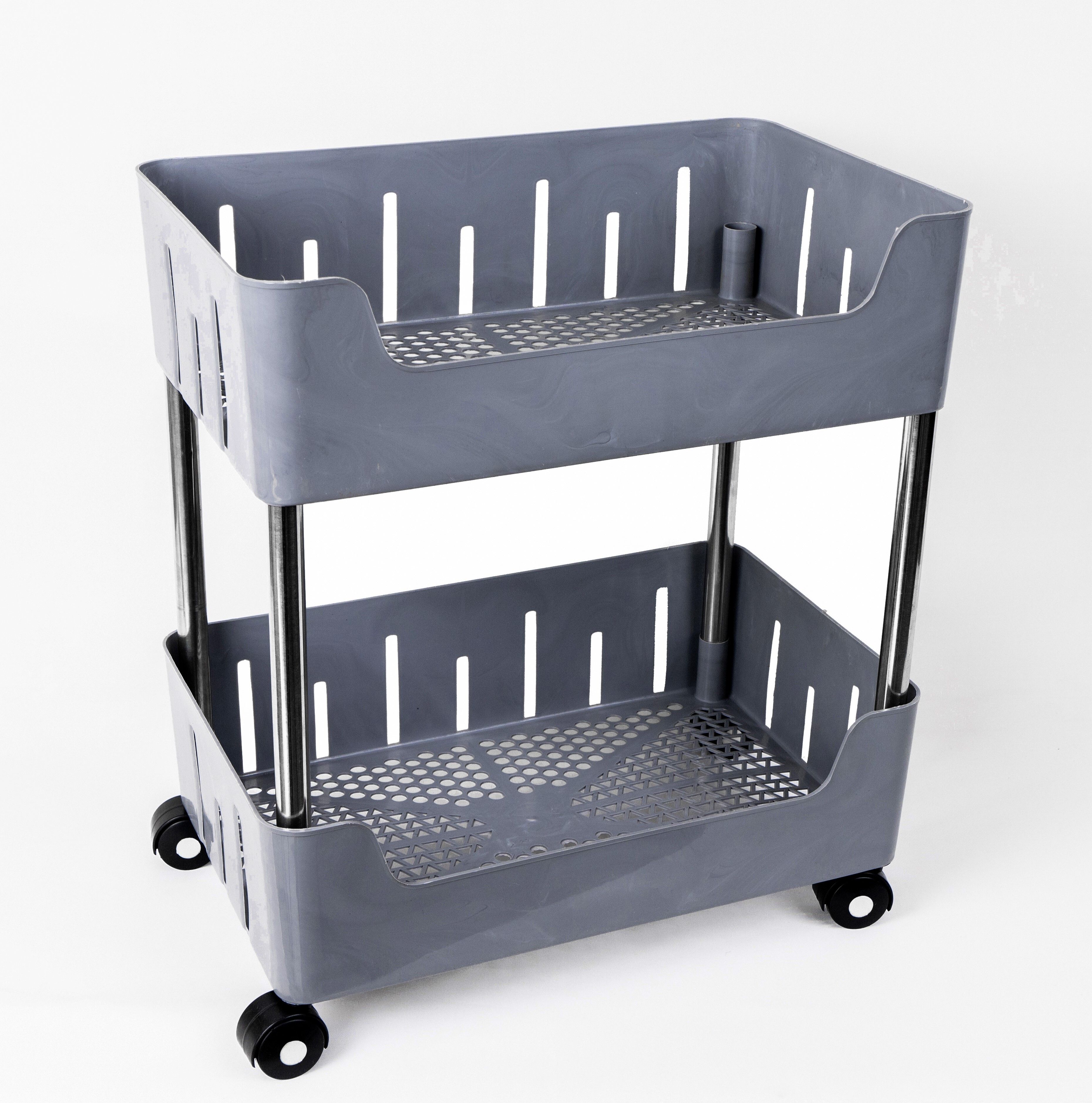 Multi-Purpose Plastic Storage Organizer 2-Tier Rack with Wheel Bathroom & Office Plastic Kitchen Trolley-image-15