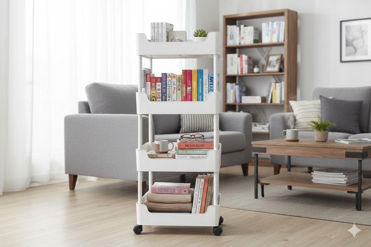 4-TIER KITCHEN STORAGE TROLLEY /BOOK SHELF/TOYS STORAGE RACK-WHITE Plastic Kitchen Trolley-image-24