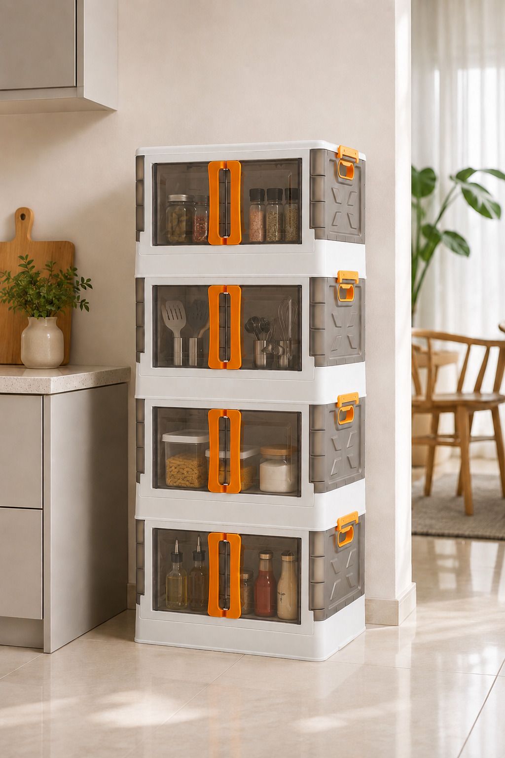 ak10zone 4 LAYER Foldable Storage Box with Front Double Door Plastic Kitchen Trolley-picture-11