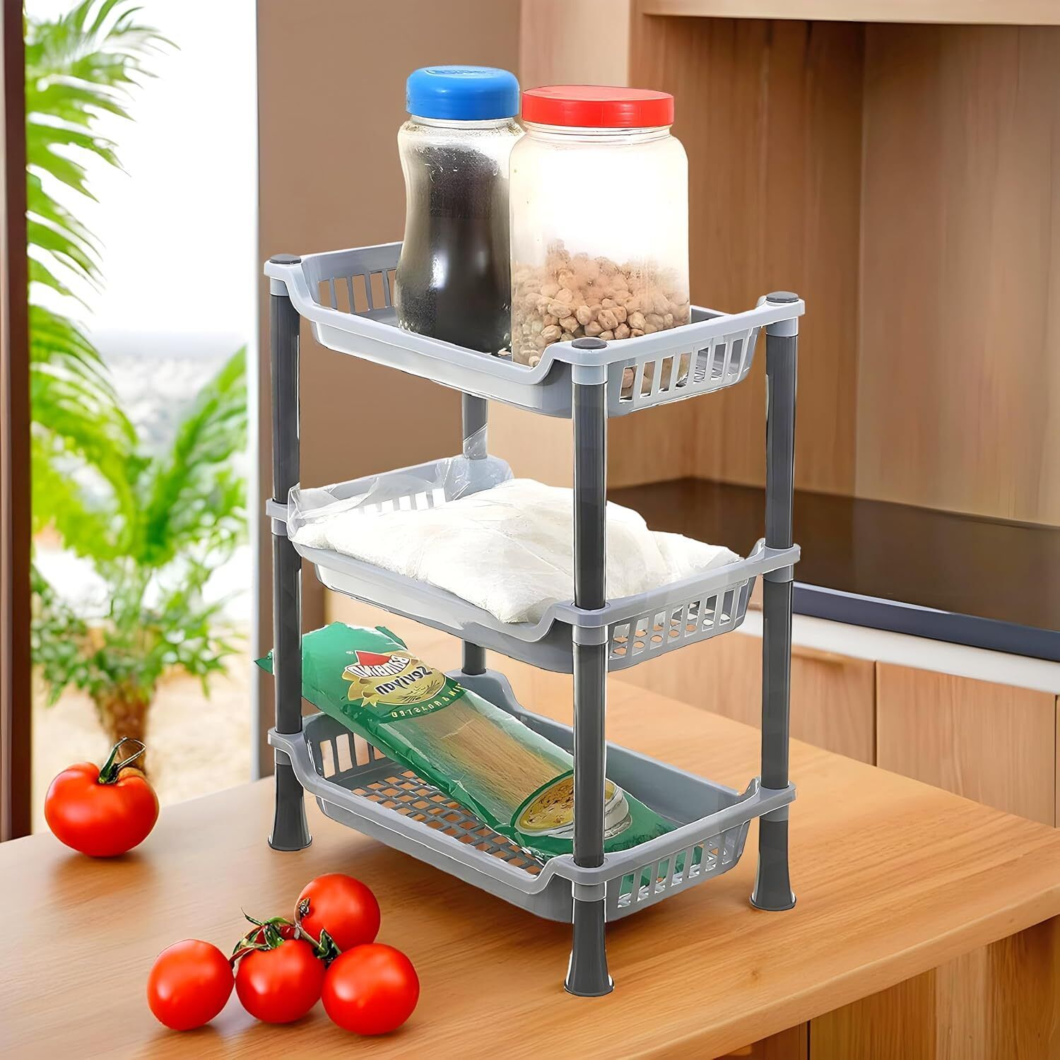 3 Layer Multi-Purpose Kitchen Storage Basket Rack|Vegetable Basket for Kitchen Plastic Kitchen Trolley-image-6