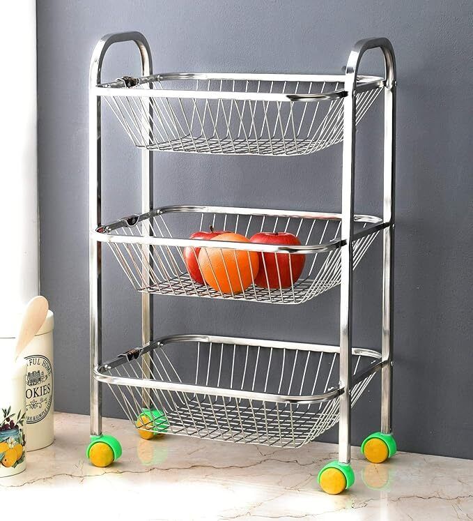 pro astrol Stainless Steel Fruit & Vegetable Stand for Kitchen 3 Layer (Tier) Stainless Steel Kitchen Trolley-picture-14
