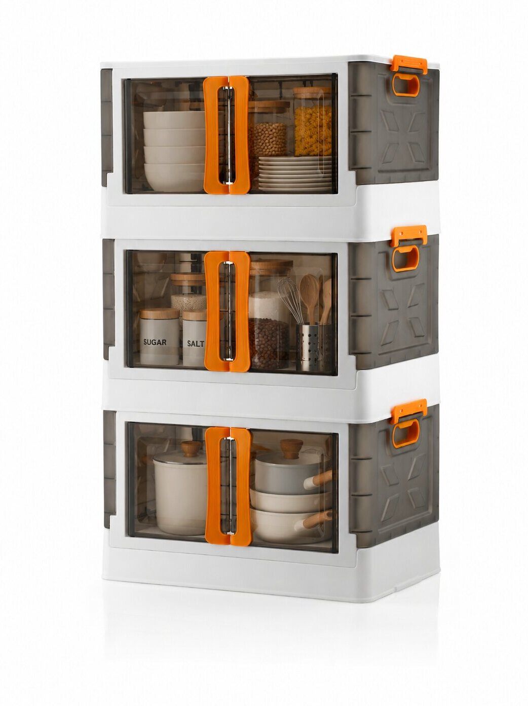 alitex 3 LAYER Foldable Storage Transparent Door Plastic Kitchen Trolley-picture-11