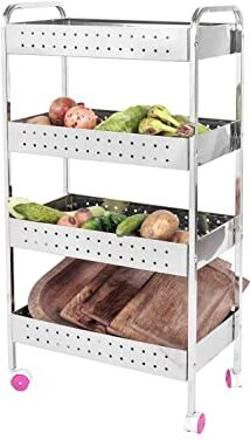 devrshree 4 Layer Stainless Steel Folding Onion Potato Trolley With Stand and Wheel Stainless Steel Kitchen Trolley-picture-13