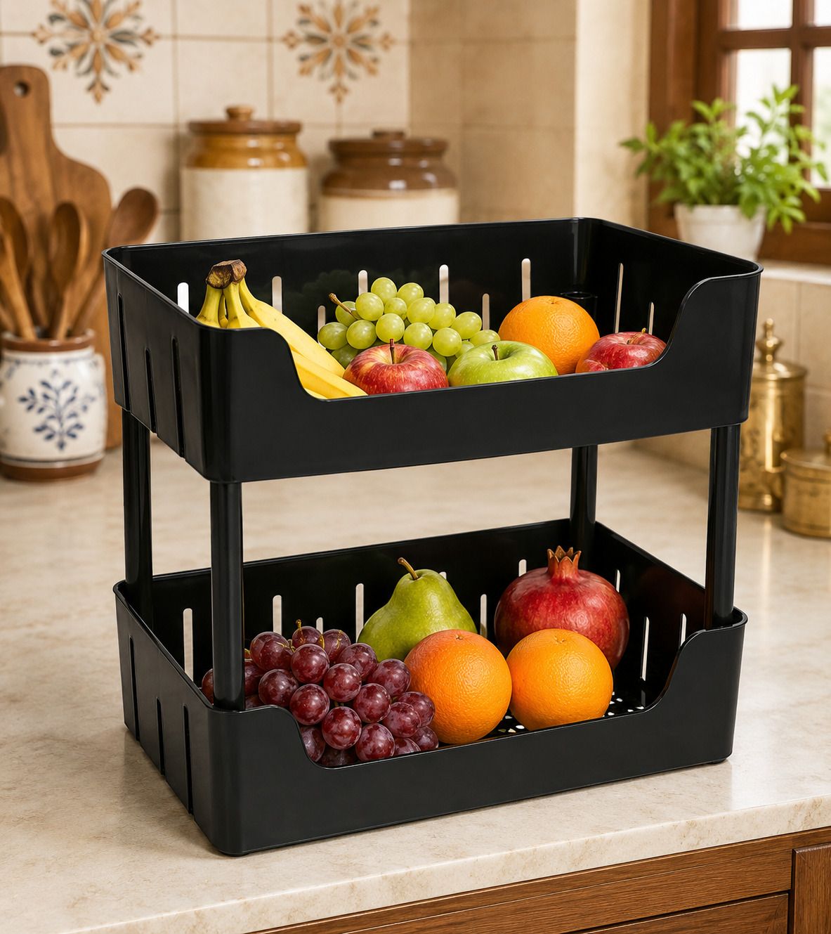 2 Layer Plastic Toy Storage Rack | Kids Book & Toy Organizer {NO-WHEEL} Plastic Kitchen Trolley-image-25