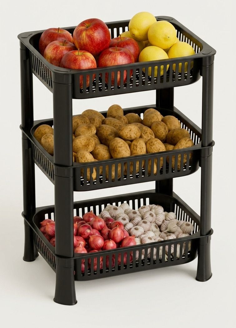 Plastic 3 Layer Kitchen Trolley Storage Rack Square Design Fruits & Vegetable Plastic Kitchen Trolley-image-40