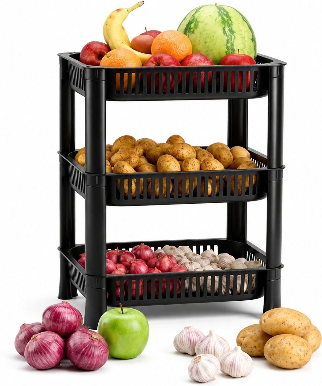 vorixa VEG_TROLLY_BLACK Plastic Kitchen Trolley-picture-44