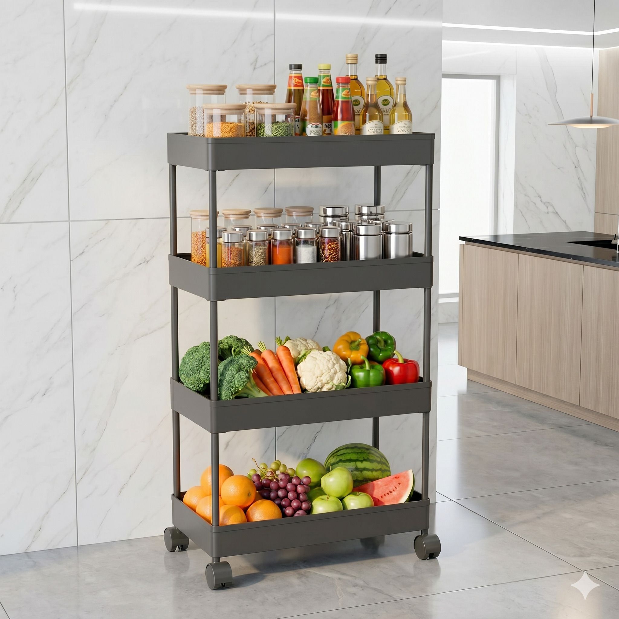 nutriverse 4 Shelf Rolling Storage Trolley for Kitchen Fruits and Vegetables Steel Kitchen Trolley-picture-23