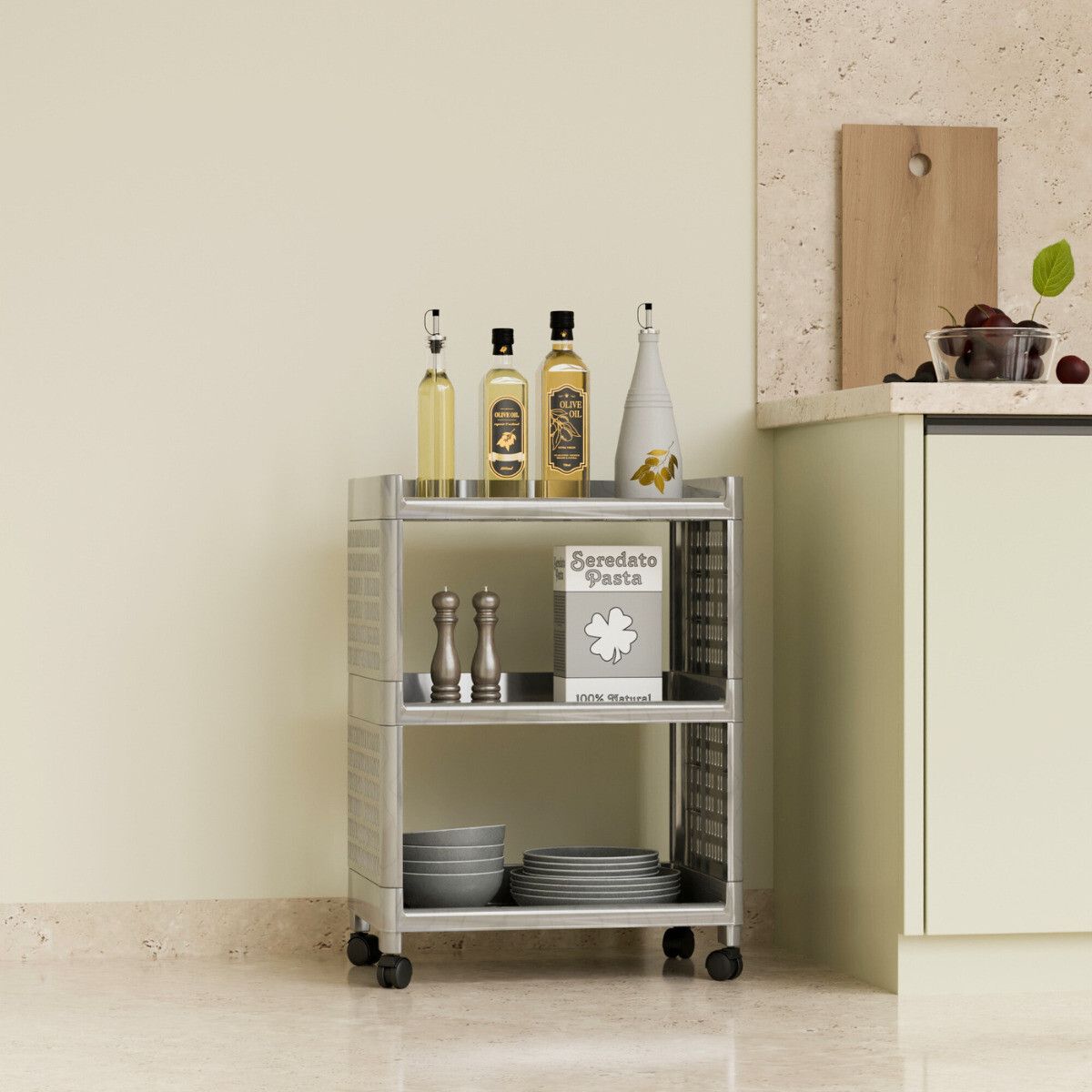 foroly 3-Tier Kitchen Storage Trolley Rack with Wheels Rolling Cart Plastic Kitchen Trolley-picture-11