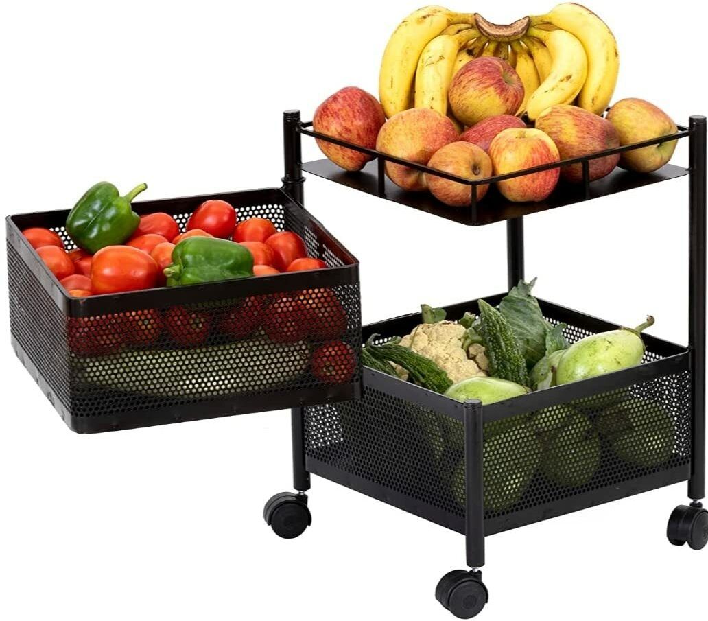 2 Layer Kitchen Trolley Storage Rack Square Design Fruits & Vegetable Basket Iron Kitchen Trolley-image-41