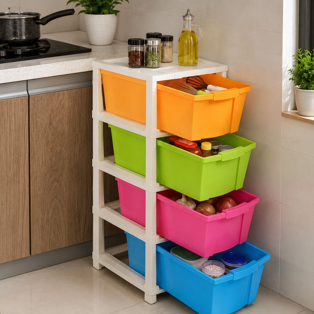 ak10zone 4 Layer Multipurpose Storage Organizer Rack Plastic Kitchen Trolley-picture-16