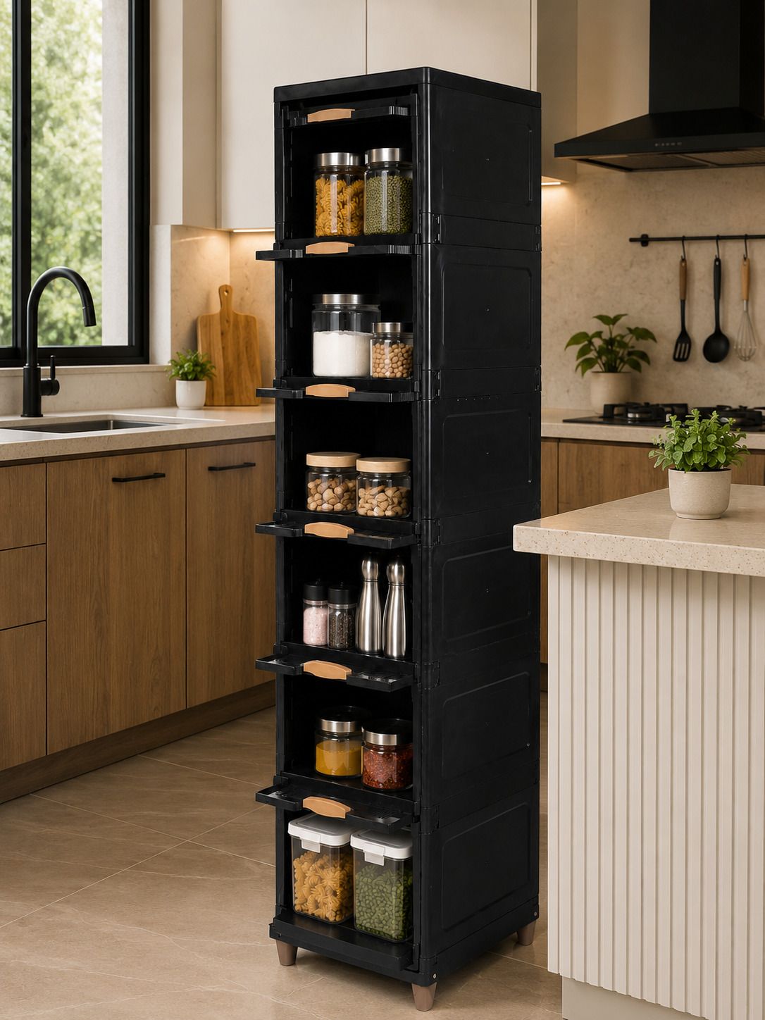 ak10zone 6 Layer Multipurpose Storage Cabinet Organizer Rack with Front Opening Doors Plastic Kitchen Trolley-picture-10
