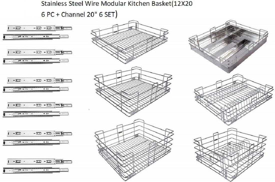 Stainless Steel Wire Modular Kitchen Basket(12X20 6 PC + Channel 20" 6 SET) Stainless Steel Kitchen Trolley-image-6