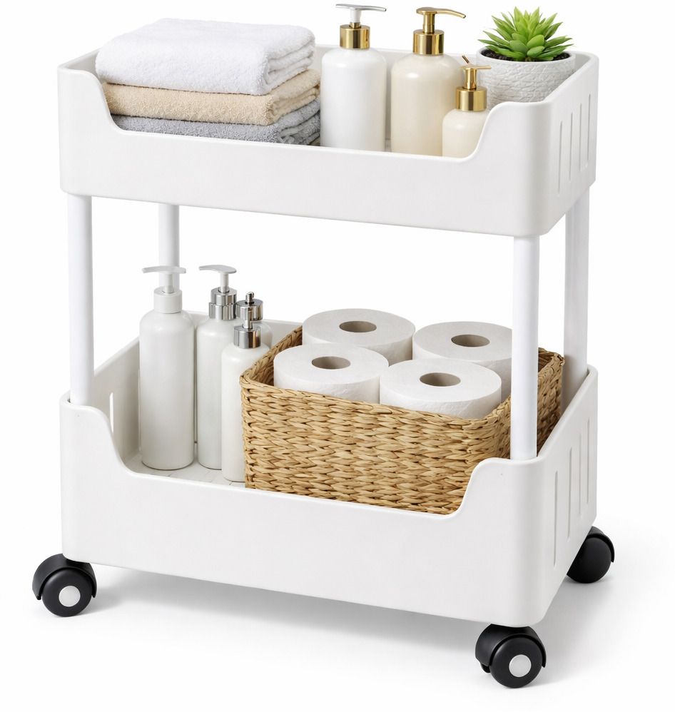vm bond 2 Tier Plastic Pipe Storage Trolley with Wheels Easy to assemble Plastic Kitchen Trolley-picture-12